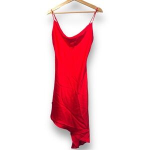 bäcio Red Satin Cowl Dress with Asymmetric Hem Size M